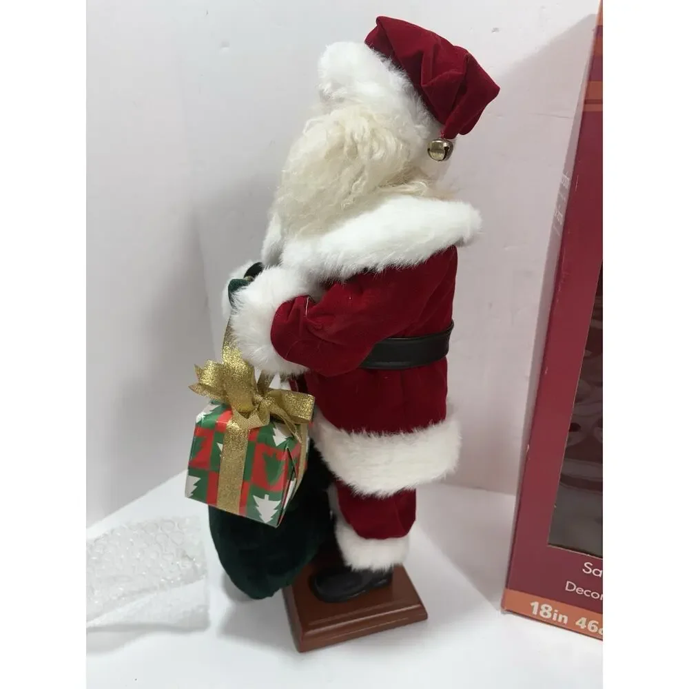 Santa Claus w/ Gifts‎ Poseable Arms 18” Figurine On Wood Base Christmas Figure
